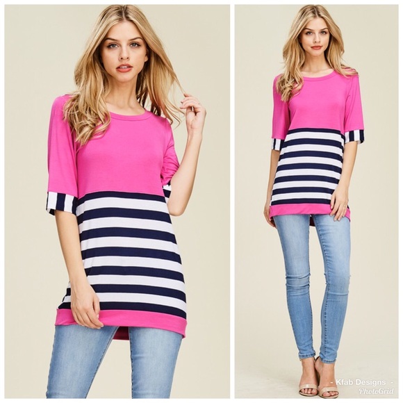 LAST 2! 🛍 Pretty Fuchsia Striped Pattern Tunic! - Picture 4 of 7